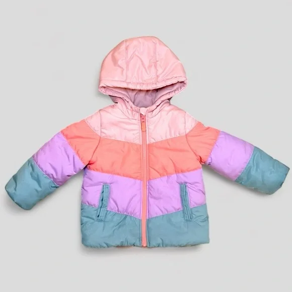 OshKosh B'gosh Girls' Heavyweight Colorblocked Chevron Puffer Coat - 4T - Picture 1 of 2